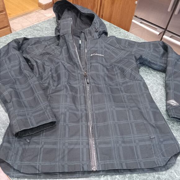 Columbia Interchange Omni Tech Womens Medium Jacket Black Plaid Hooded - Picture 1 of 16